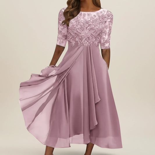 Elegant Lace A Line Wedding Guest Midi Dress