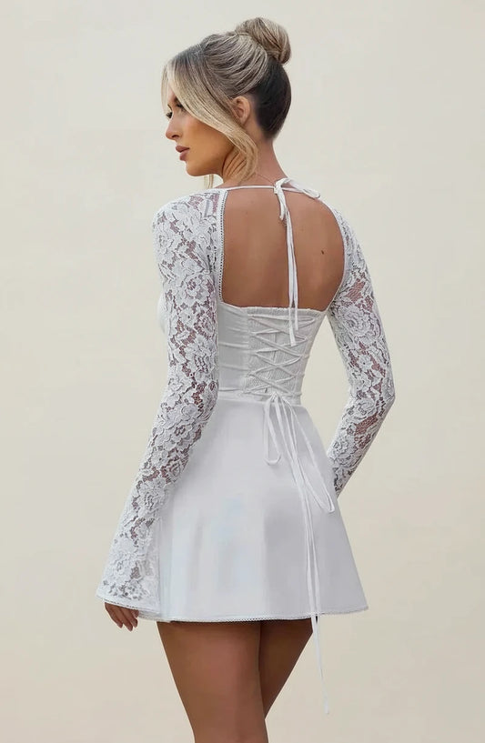 Cute Lace Long Sleeve A Line Mini Dress
