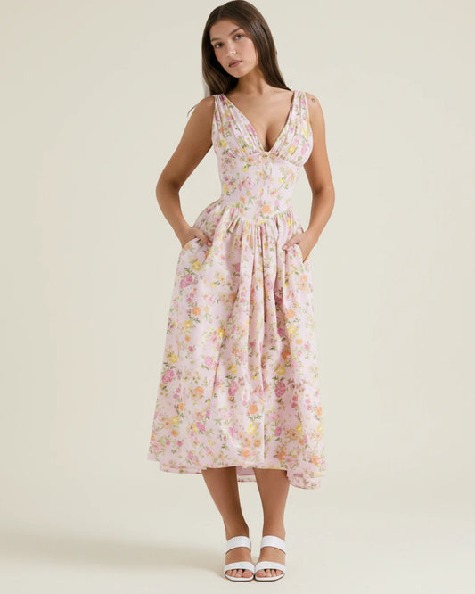 Elegant Floral A Line Midi Dress