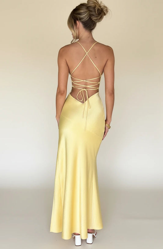 Elegant Satin Backless Maxi Dress