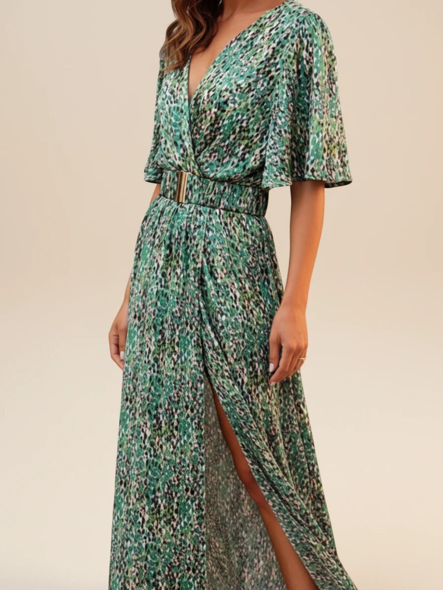 Elegant Wrap Puff Sleeve Maxi Dress