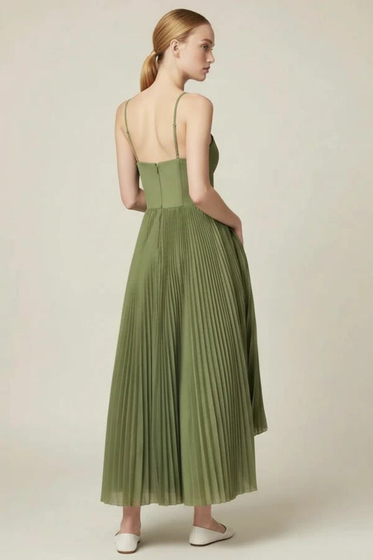 Elegant Sweetheart Chiffon Pleated Midi Dress