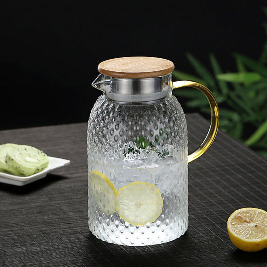 Dayhills | Heat-Resistant Textured Glass Jug with Bamboo Lid – Elegant Serving Pitcher for Hot & Cold Drinks