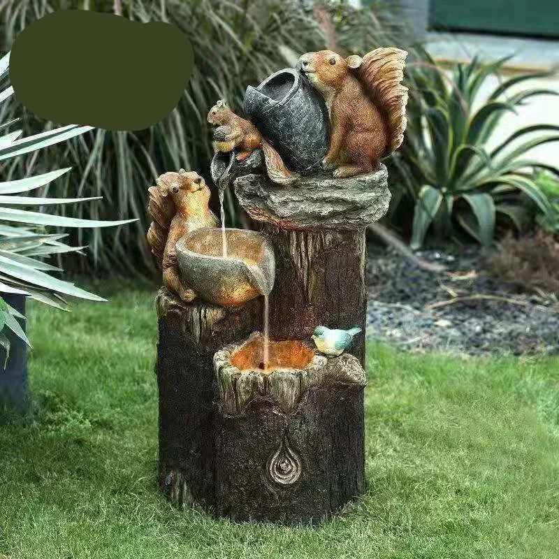 Dayhills | Lunaverde Solar Deco Fountain Duck & Squirrel | Garden Figure with LED Light | Weatherproof Resin | For Terrace & Balcony