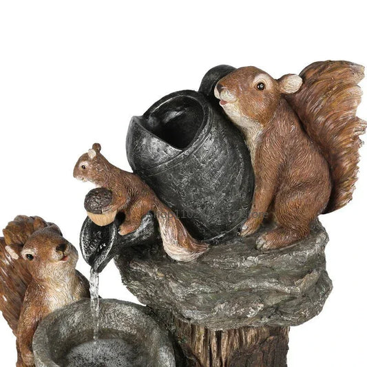 Dayhills | Lunaverde Solar Deco Fountain Duck & Squirrel | Garden Figure with LED Light | Weatherproof Resin | For Terrace & Balcony