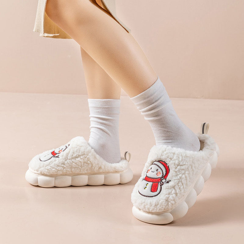 Cute Snowman Plush Slippers with Thick Non-Slip Sole