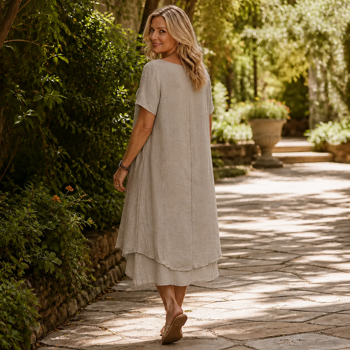 Double-Hem A-Line Cotton-Linen Dress