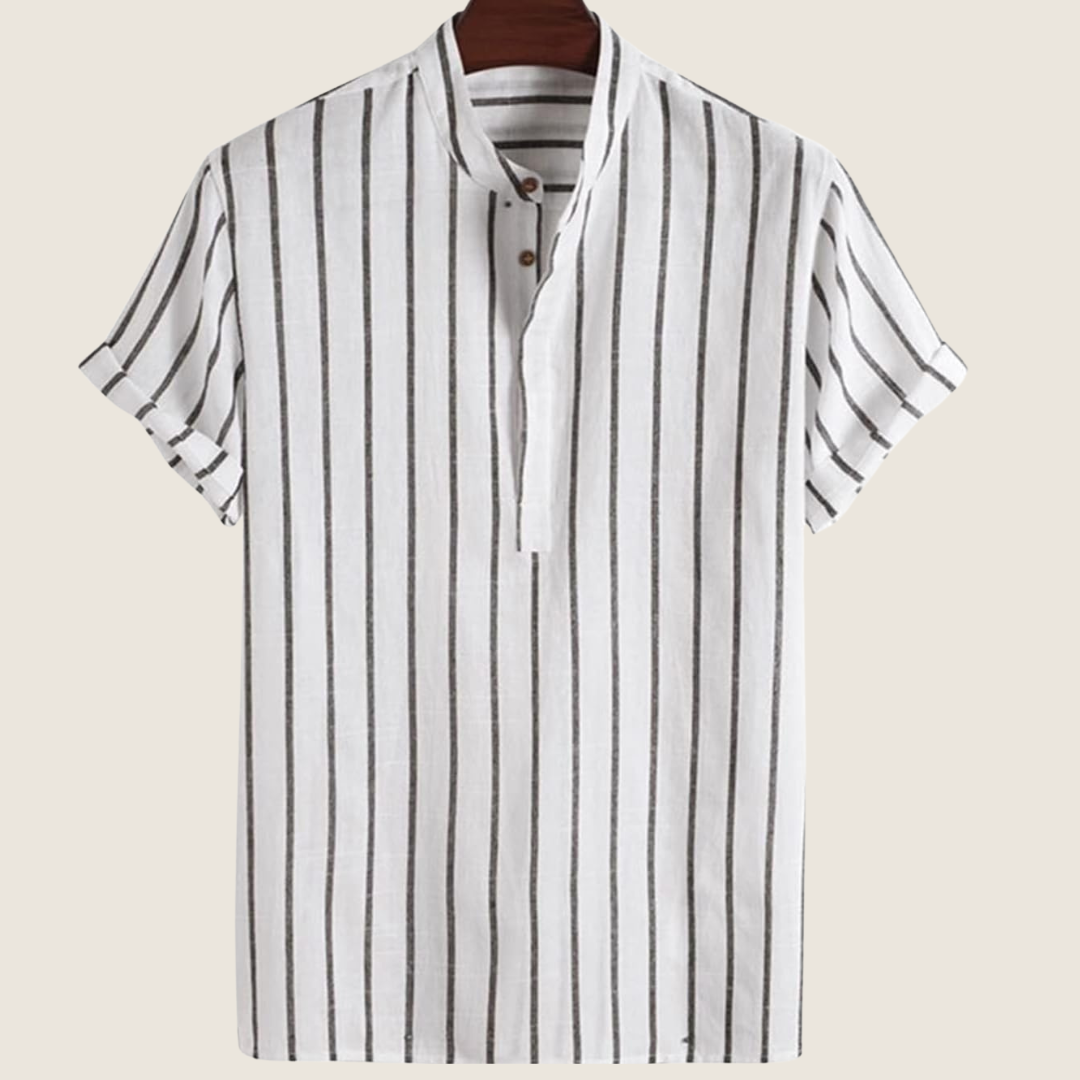 Image of Men's Striped Grandad Collar T-Shirt