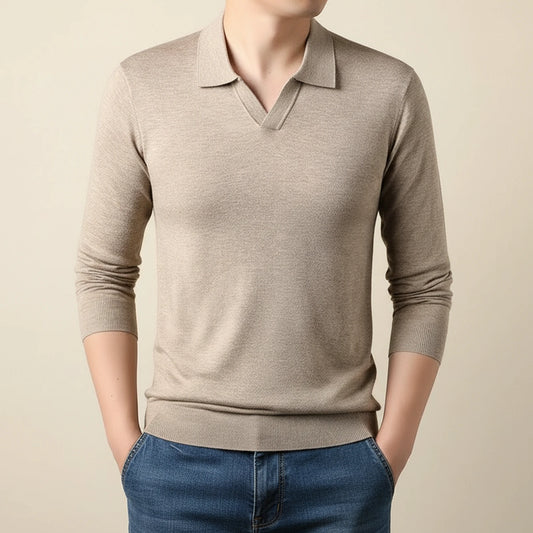 Men's Long-Sleeve Knit Polo Sweater