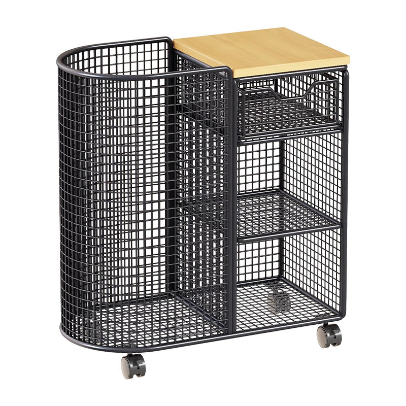 Rolling Mesh Fitness and Yoga Equipment Storage Cart with Tall Curved Mat Compartment and Sliding Drawer