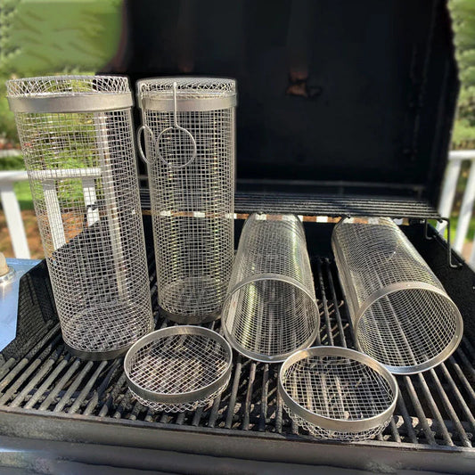 Rolling Stainless Steel BBQ Grill Basket