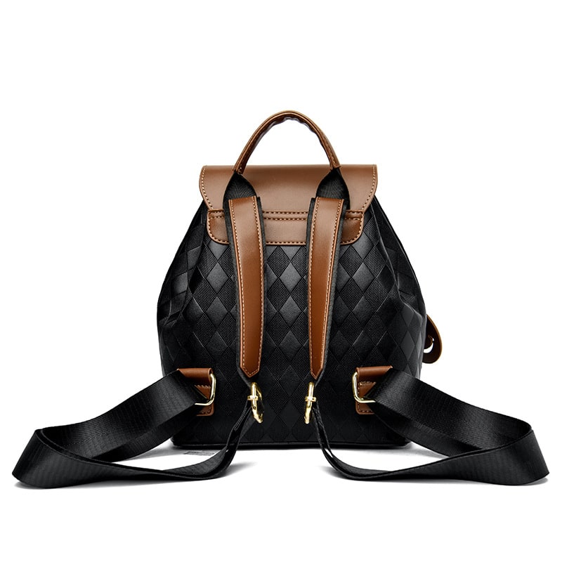 Women's Diamond Quilted Faux Leather Mini Backpack with Drawstring Closure