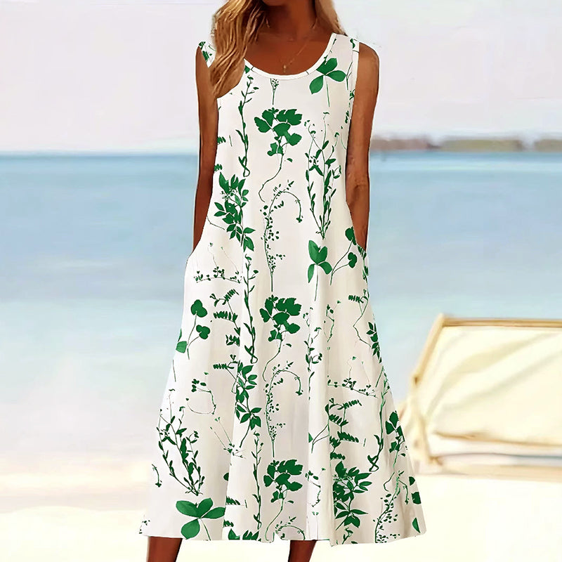 Image of Women's Floral Sleeveless A-Line Midi Dress