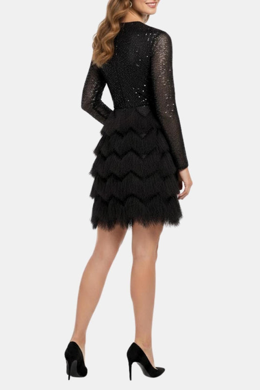 Image of Women's Long Sleeve Sequin Cocktail Mini Dress