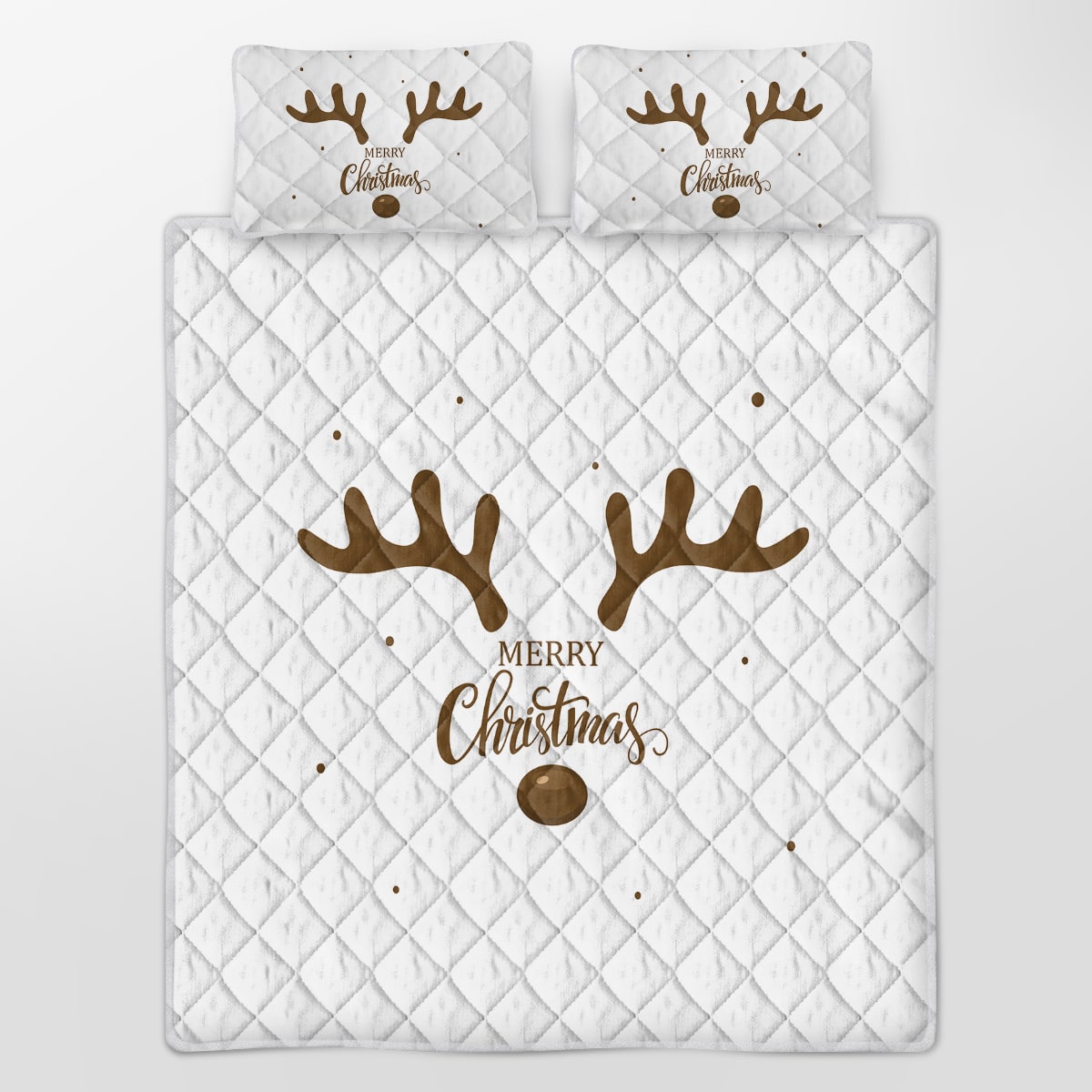 3-Piece Christmas Reindeer Print Bedding Set - Diamond-Quilted Microfiber Quilt and Pillow Shams