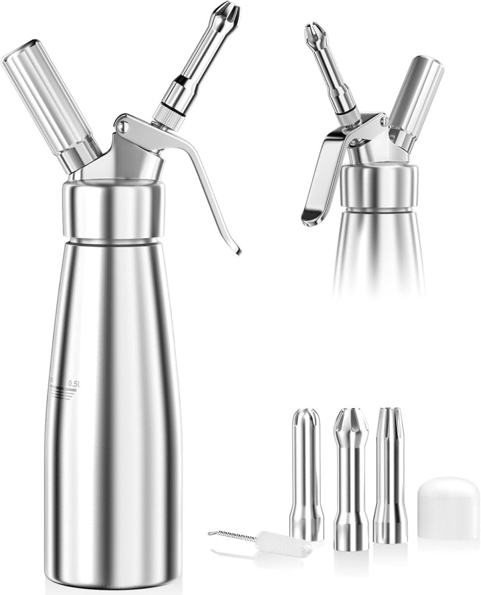 500ml Aluminum Whipped Cream Dispenser with Three Nozzles and Siphon Mechanism