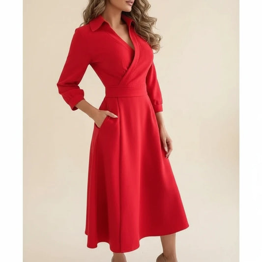 Elegant Wrap A Line Midi Dress