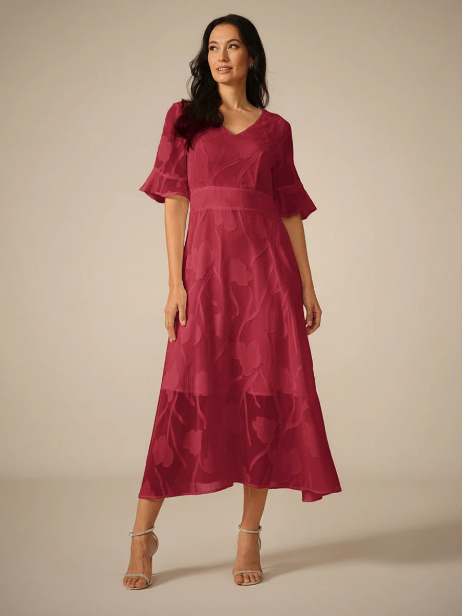 Elegant Floral A Line Midi Dress
