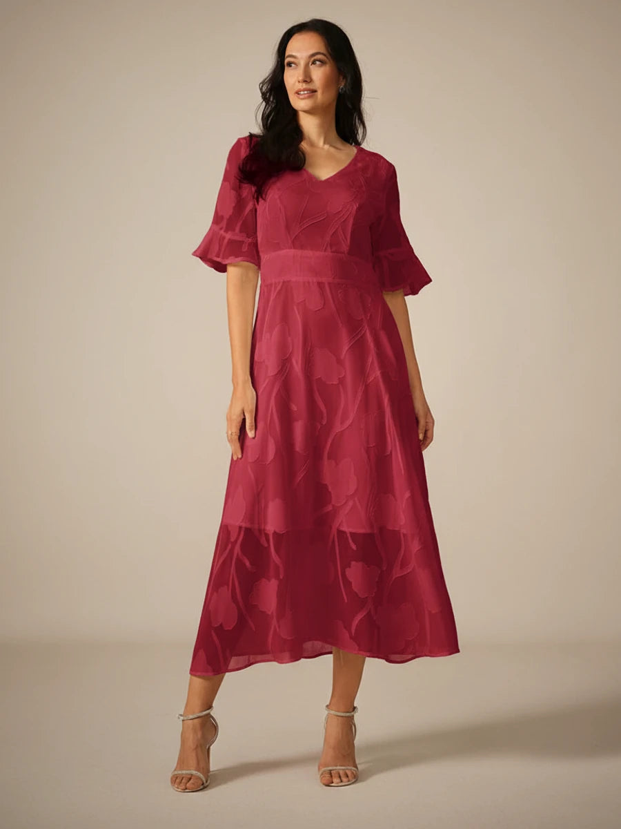 Elegant Floral A Line Midi Dress