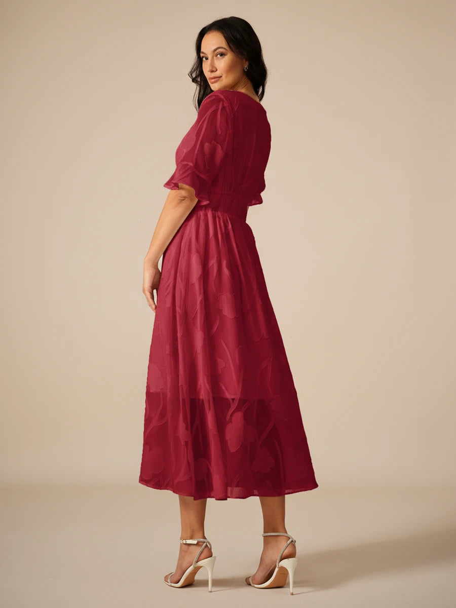 Elegant Floral A Line Midi Dress
