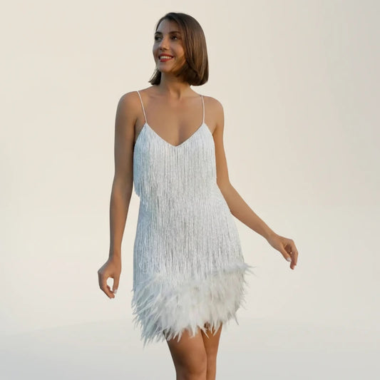 Sequin Feather Cocktail Mini Dress