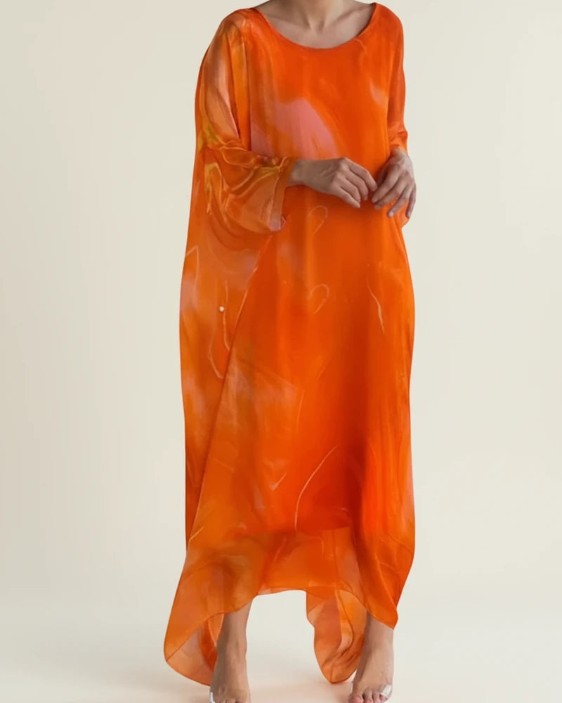 Elegant Long Sleeve Abstract Maxi Dress