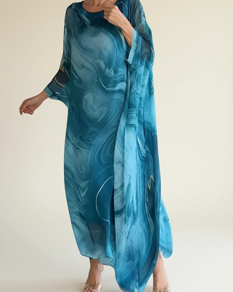 Elegant Long Sleeve Abstract Maxi Dress