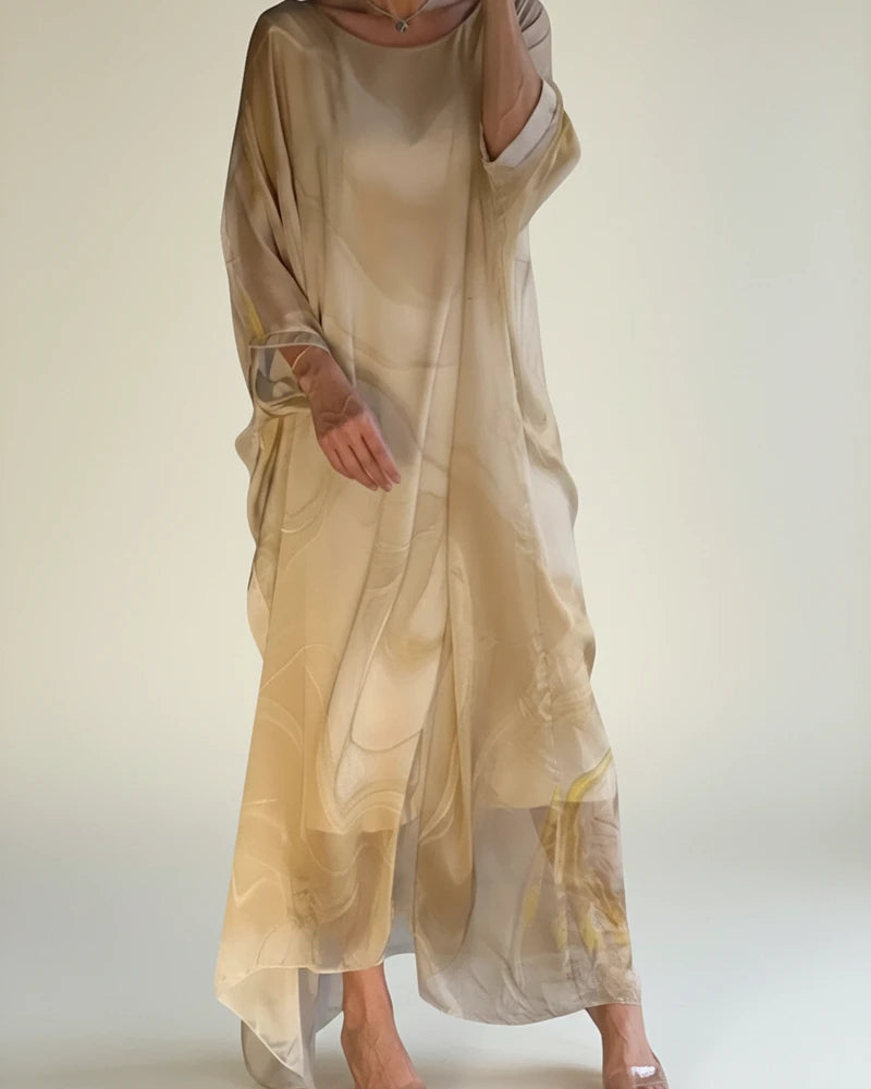 Elegant Long Sleeve Abstract Maxi Dress