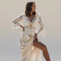 Elegant Boho Lace Long Sleeve Maxi Dress