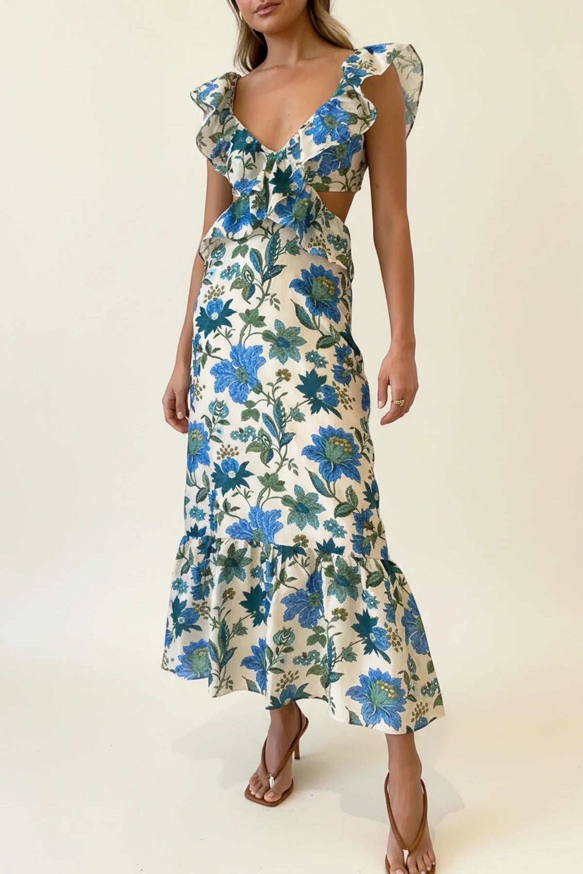 Elegant Floral Ruffle Maxi Dress