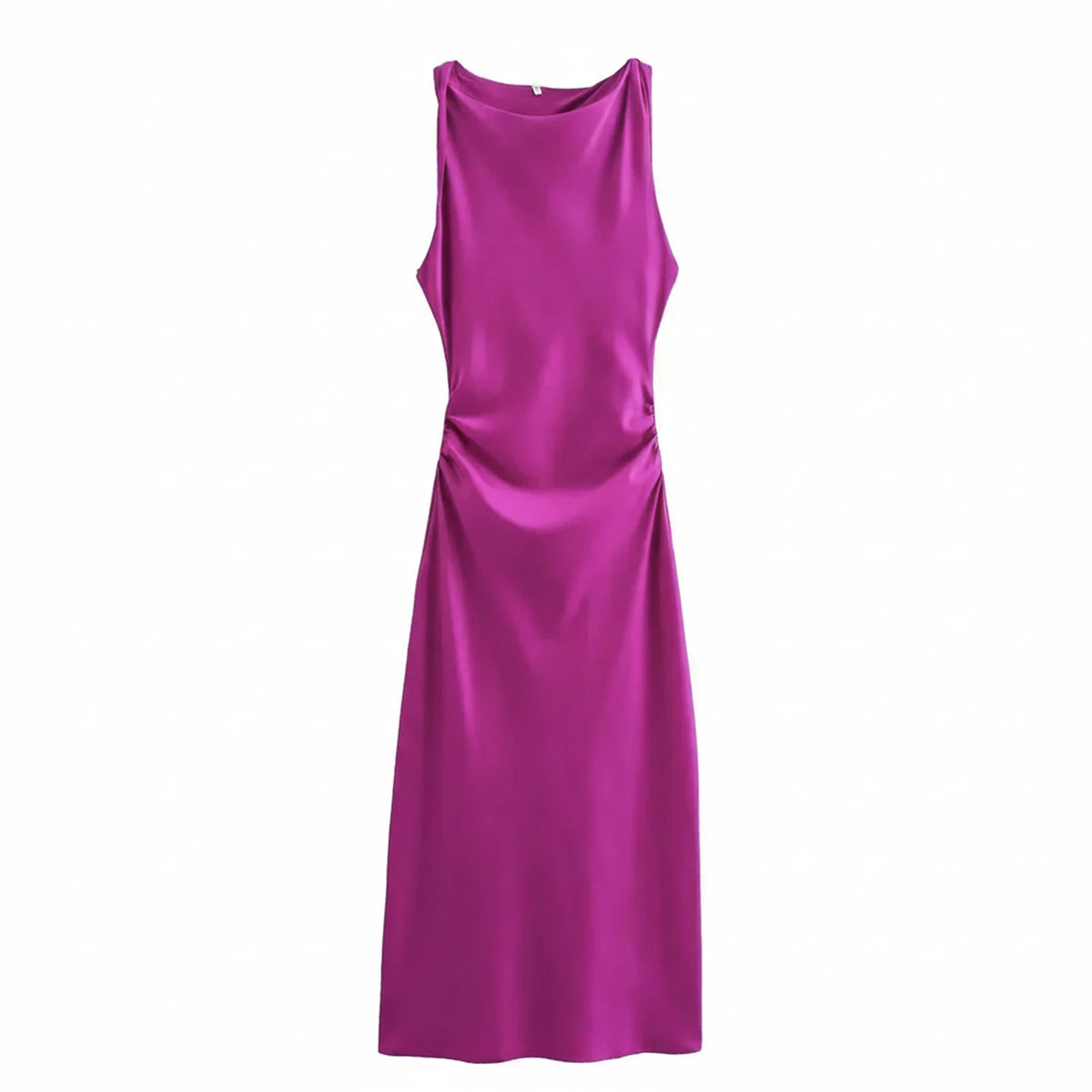 Elegant Satin Cowl Neck Bodycon Midi Dress