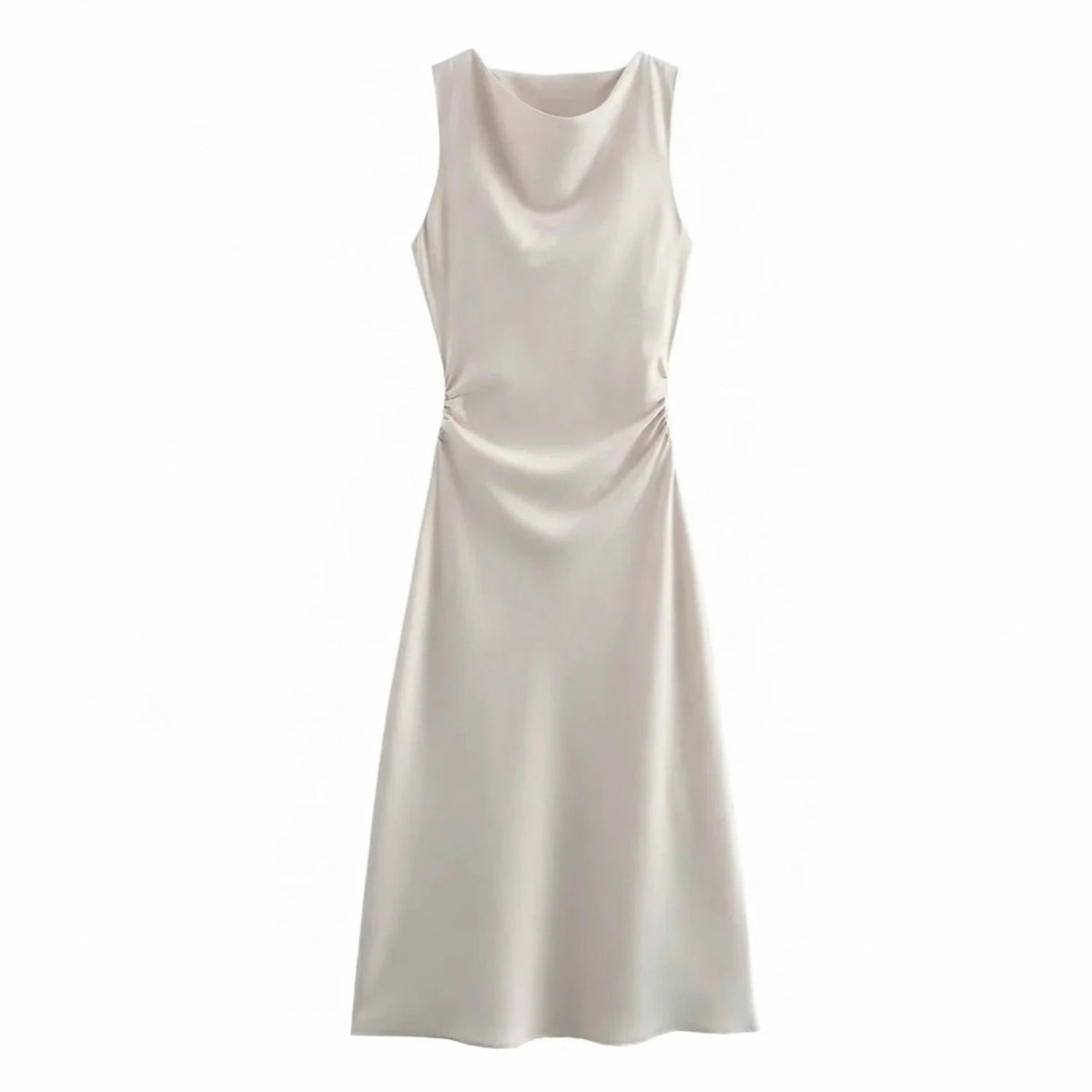 Elegant Satin Cowl Neck Bodycon Midi Dress