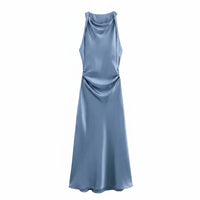 Elegant Satin Cowl Neck Bodycon Midi Dress