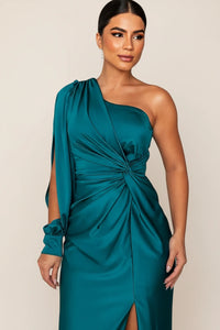 Elegant One Shoulder Satin Maxi Dress