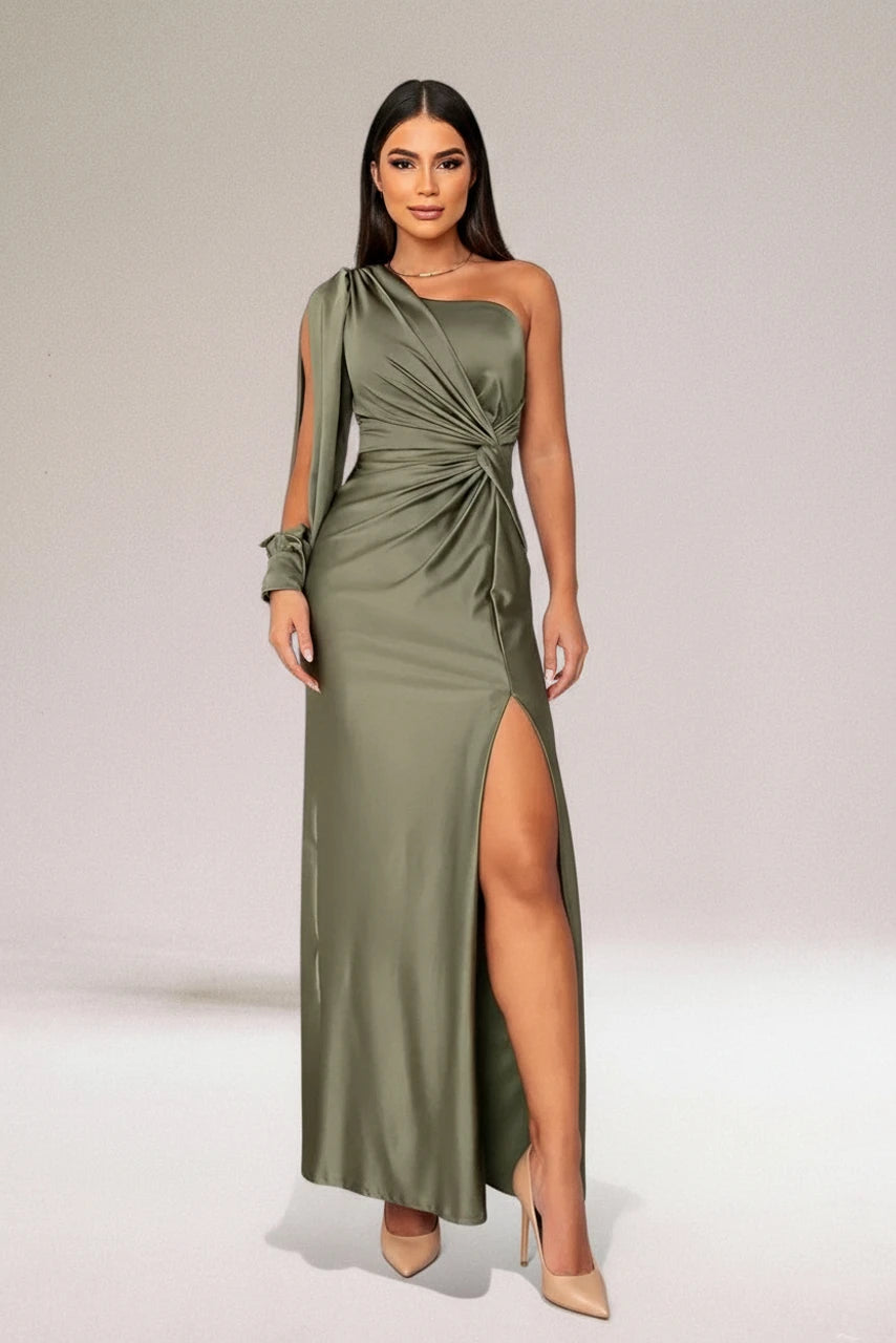Elegant One Shoulder Satin Maxi Dress