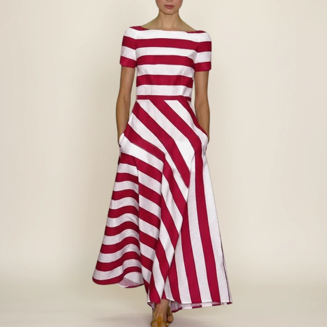 Striped A Line Off Shoulder Midi Dress