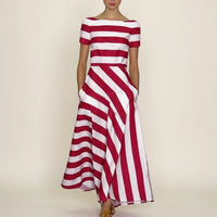 Striped A Line Off Shoulder Midi Dress