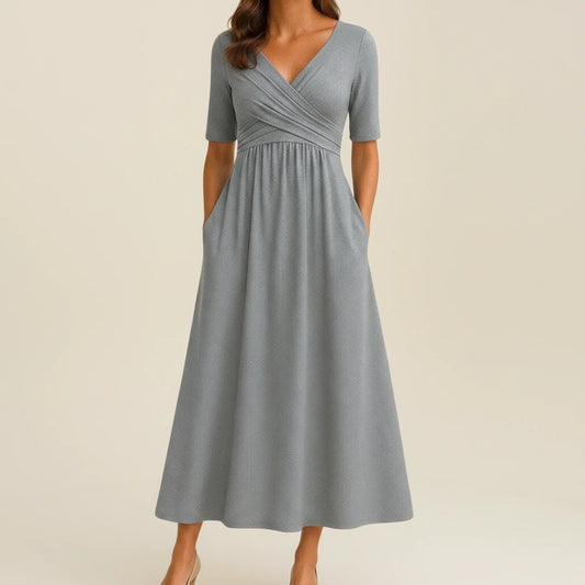 Elegant Wrap A Line Midi Dress