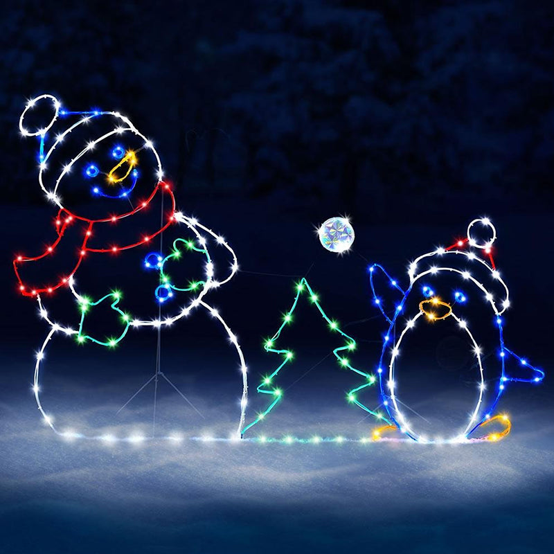 Animated LED Snowball Fight Light - Outdoor Snowman & Penguin Christmas Decor