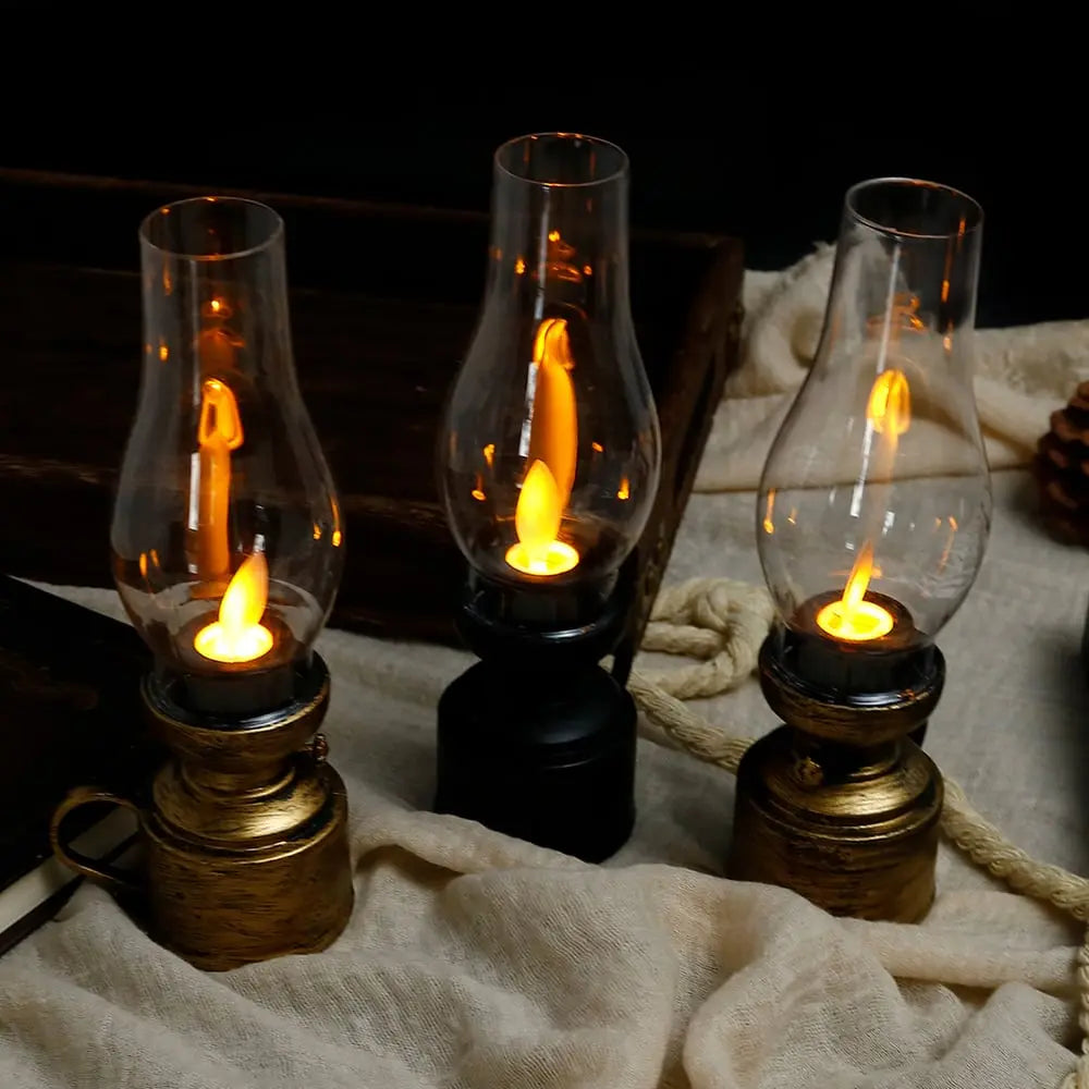 Antique-Style Wireless LED Lantern with Flickering Light and Decorative Glow