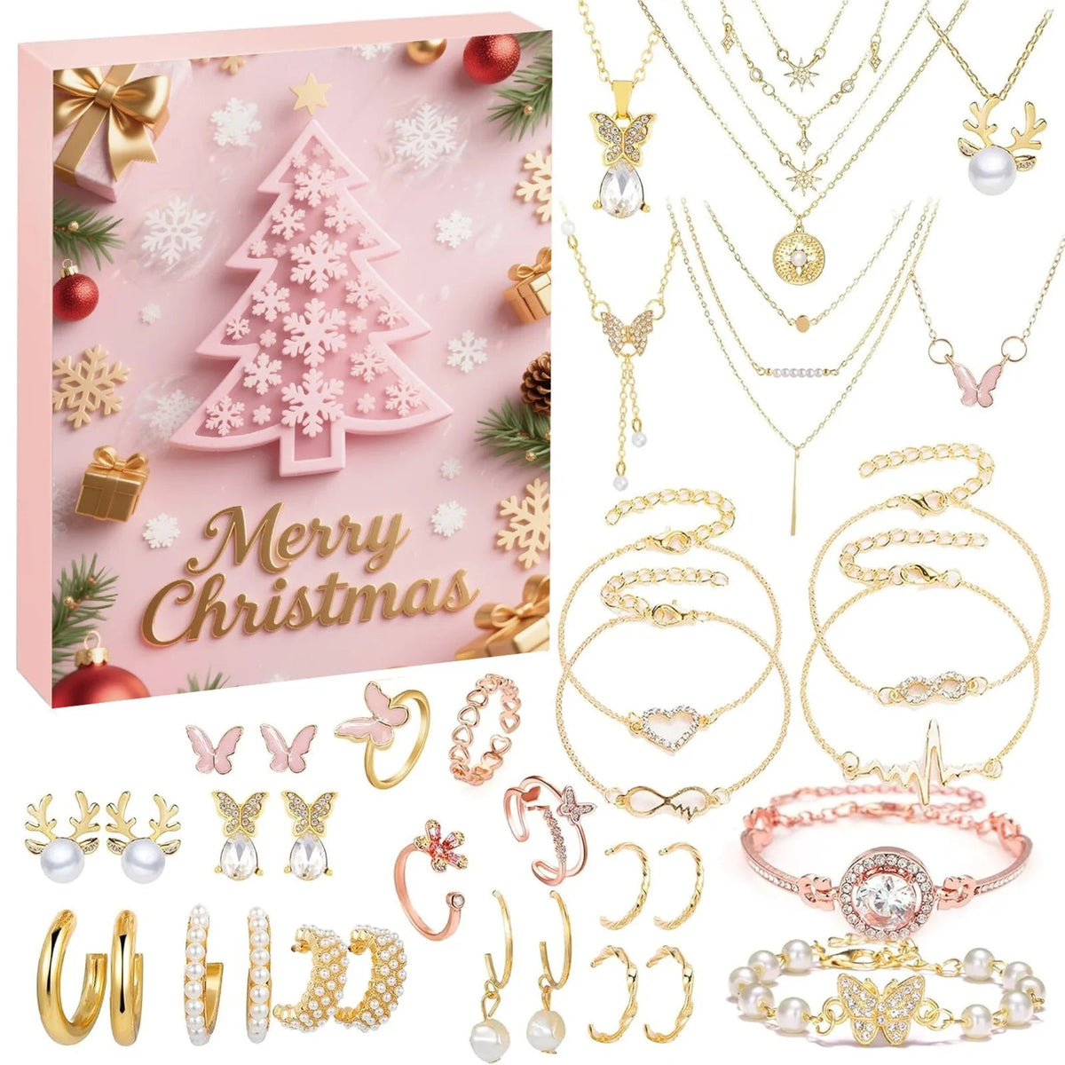 Children's Christmas Countdown Advent Calendar with 24 Unique Holiday Decorative Accessories