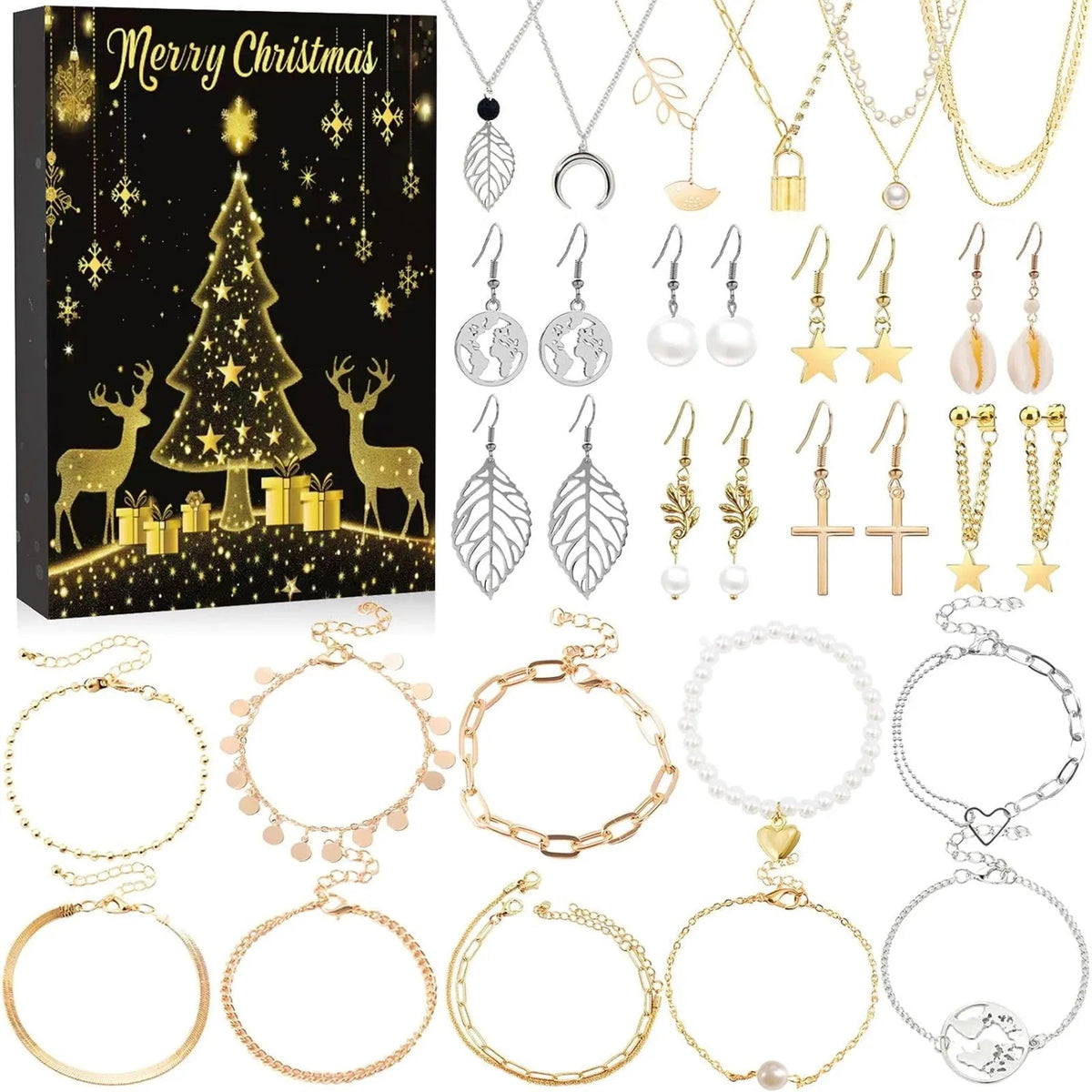 Children's Christmas Countdown Advent Calendar with 24 Unique Holiday Decorative Accessories