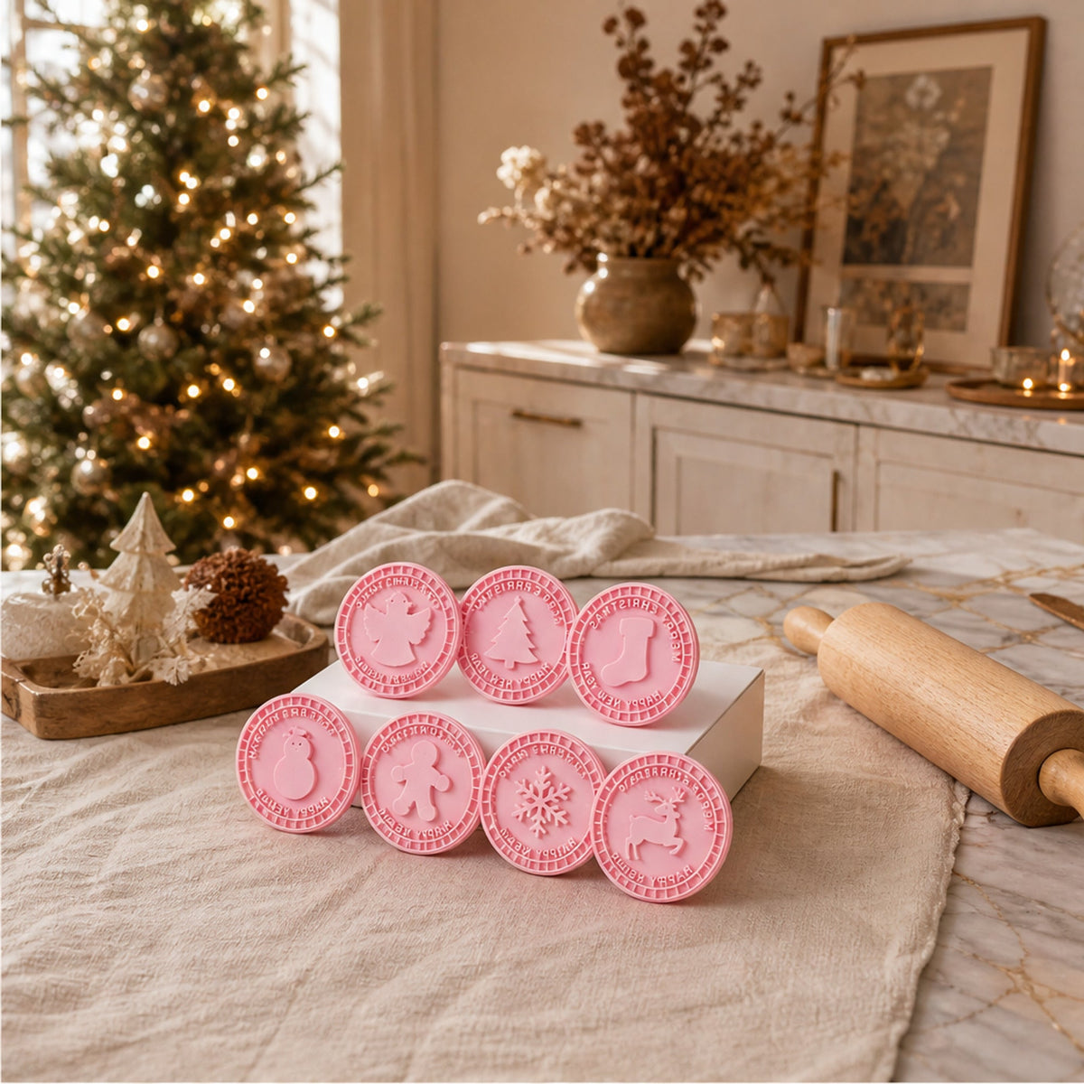 Christmas Cookie Stamp Set - 3D Embossing Press with 9 Festive Designs for Bakery-Style Cookies