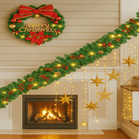 Christmas Garland with 50 LED Lights and Timer – Illuminated Christmas Decoration
