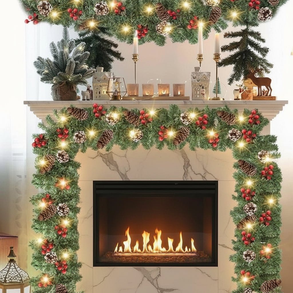 Christmas Garland with 50 LED Lights and Timer – Illuminated Christmas Decoration