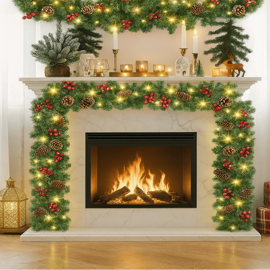 Christmas Garland with 50 LED Lights and Timer – Illuminated Christmas Decoration
