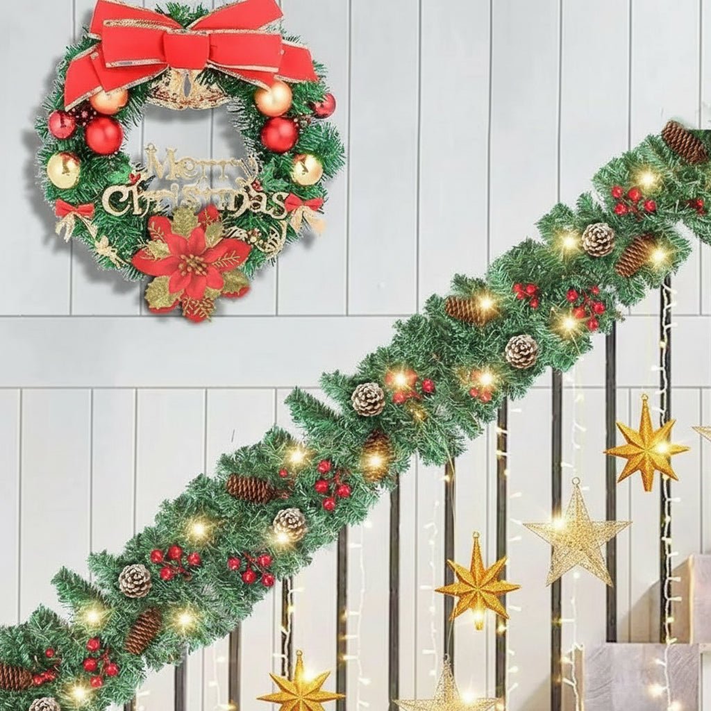 Christmas Garland with 50 LED Lights and Timer – Illuminated Christmas Decoration
