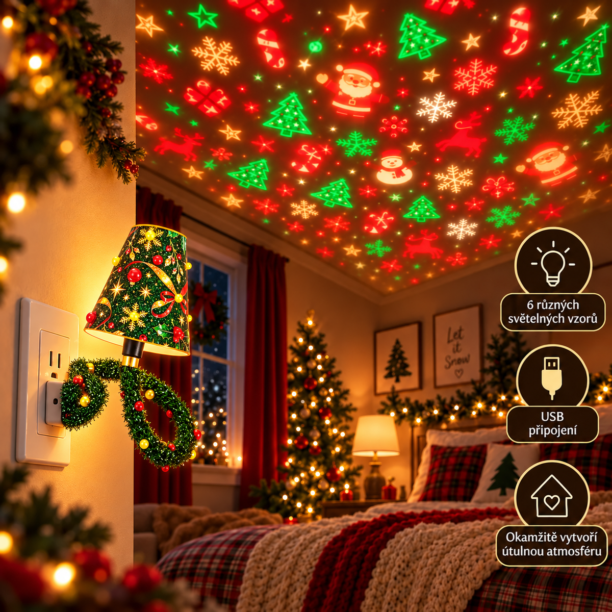 Christmas Projector Lamp with 6 Festive Light Patterns for Walls and Ceilings