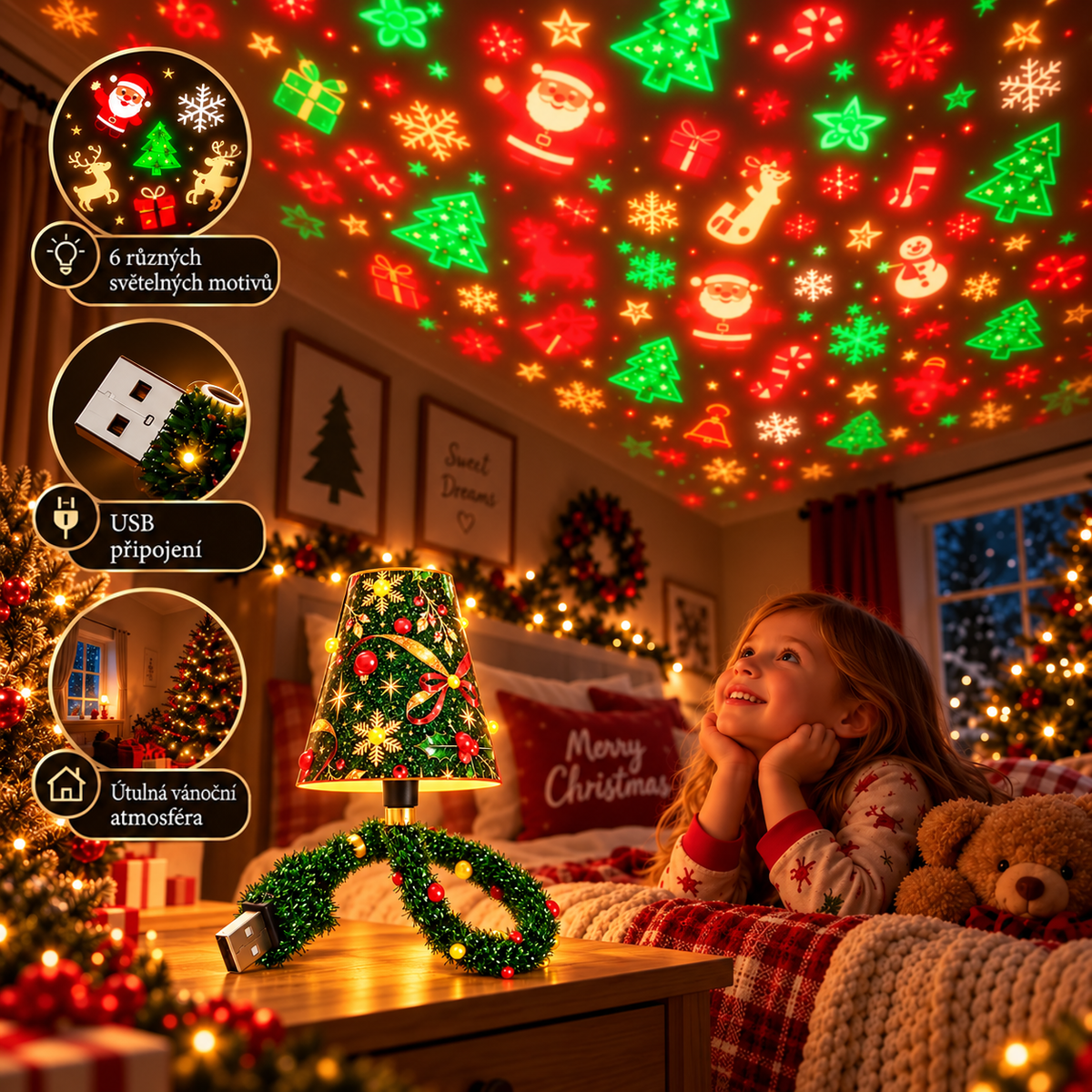 Christmas Projector Lamp with 6 Festive Light Patterns for Walls and Ceilings