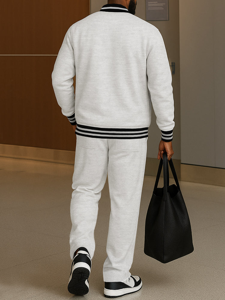 Classic Striped Trim Jacket and Pants Set